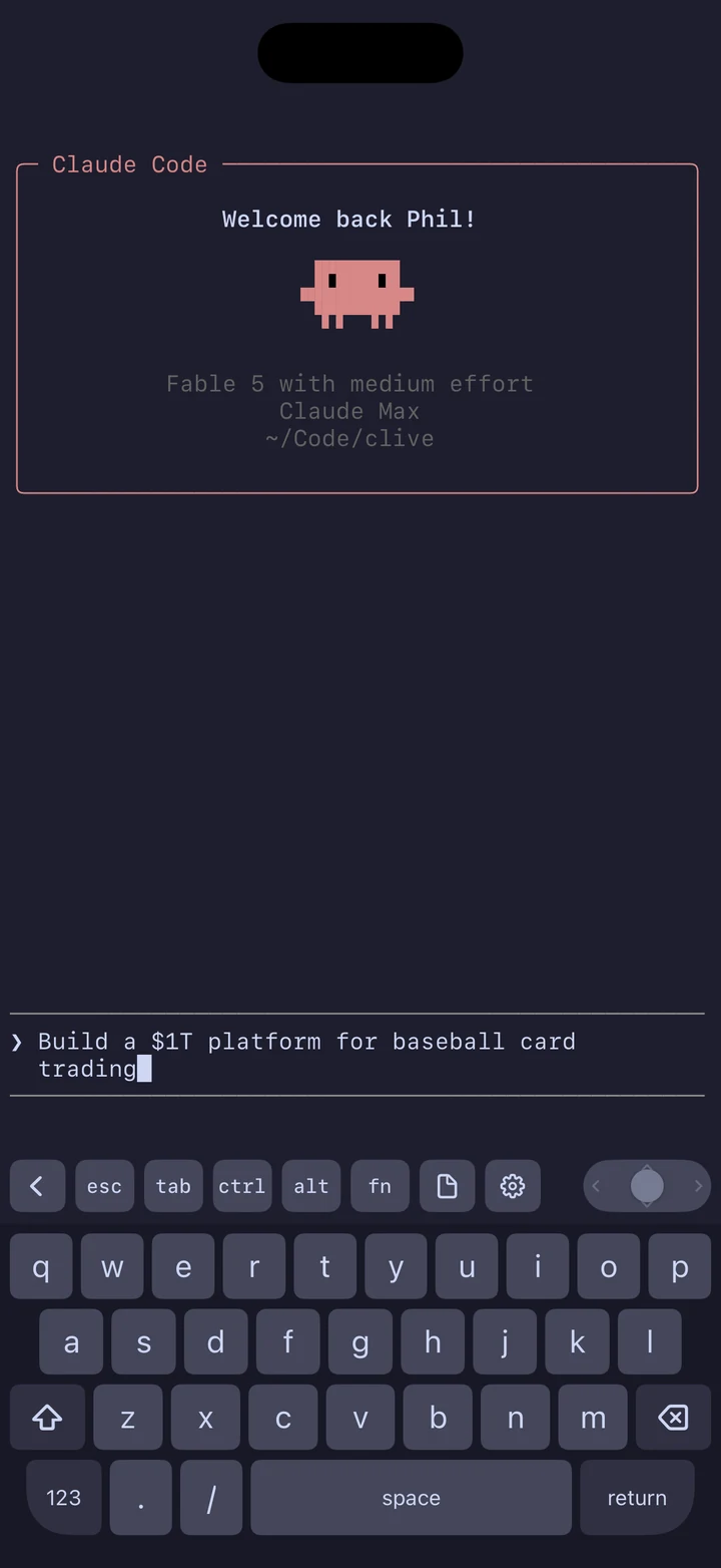 Claude Code running in Clive